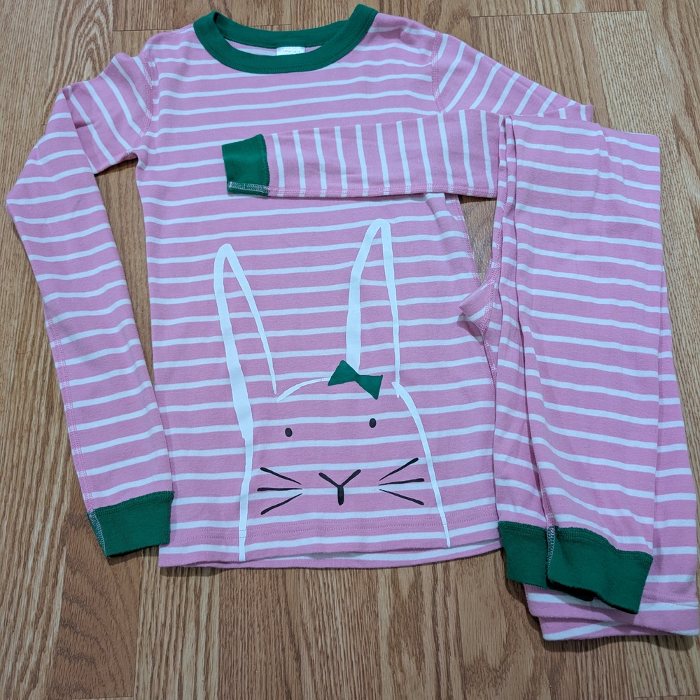 Hanna Andersson Organic Cotton Striped Bunny Pajama Set Long John 150 12
